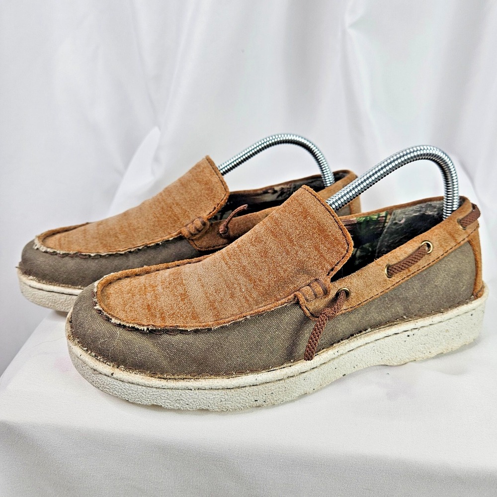 Justin Loafers Men 7.5 M Walker Shoes Ash Cafe Leather Canvas Slip On Boat Shoe - Picture 3 of 12